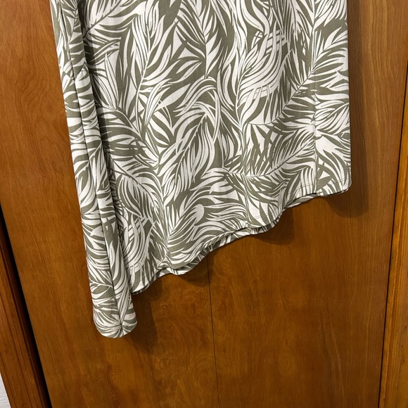 Chico's Olive and White Asymmetrical Leaf-Print Dress - Picture 2 of 4